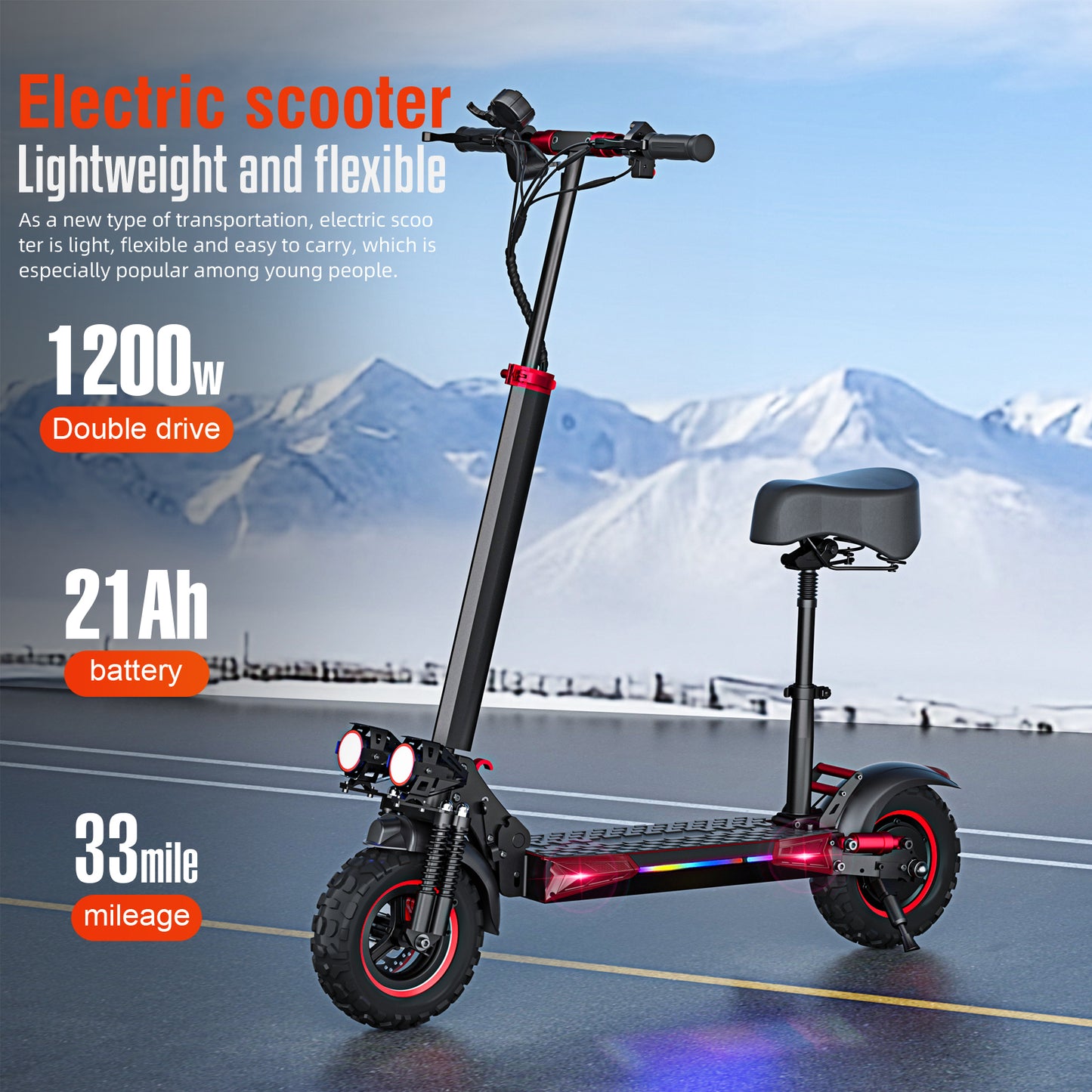 Bigfly J11 Max 48V 18Ah battery with 1200W power for rear wheel hub motor,Electric Scooter
